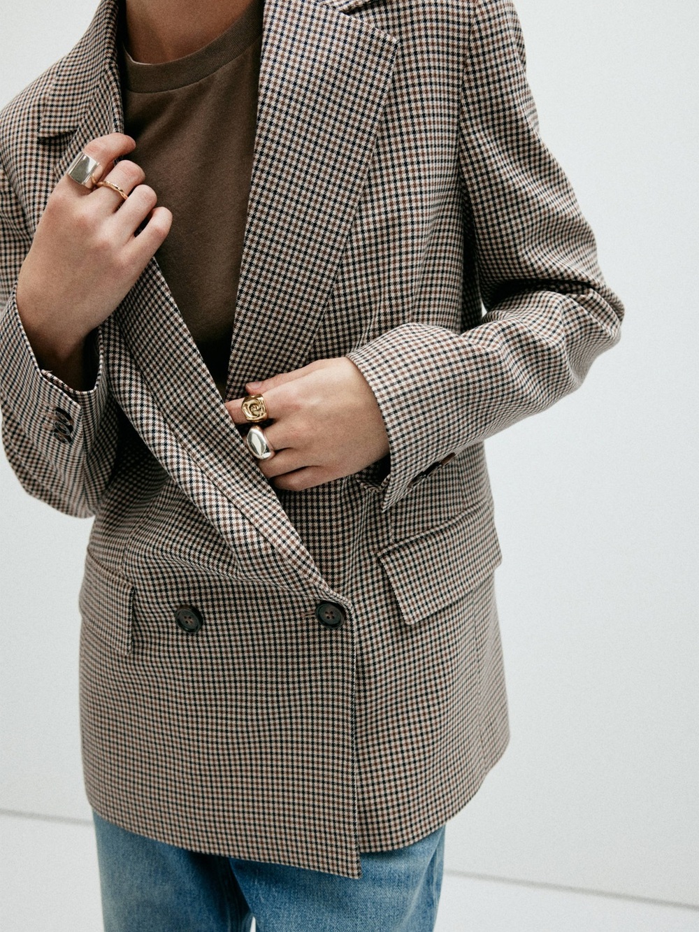 Mango DOUBLE-BREASTED MICRO-HOUNDSTOOTH JACKET
